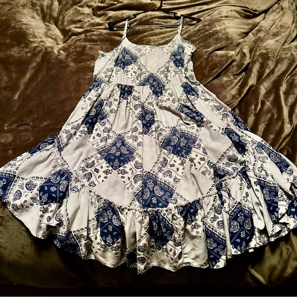 Wrangler women’s spin Dress in Navy and White Patchwork